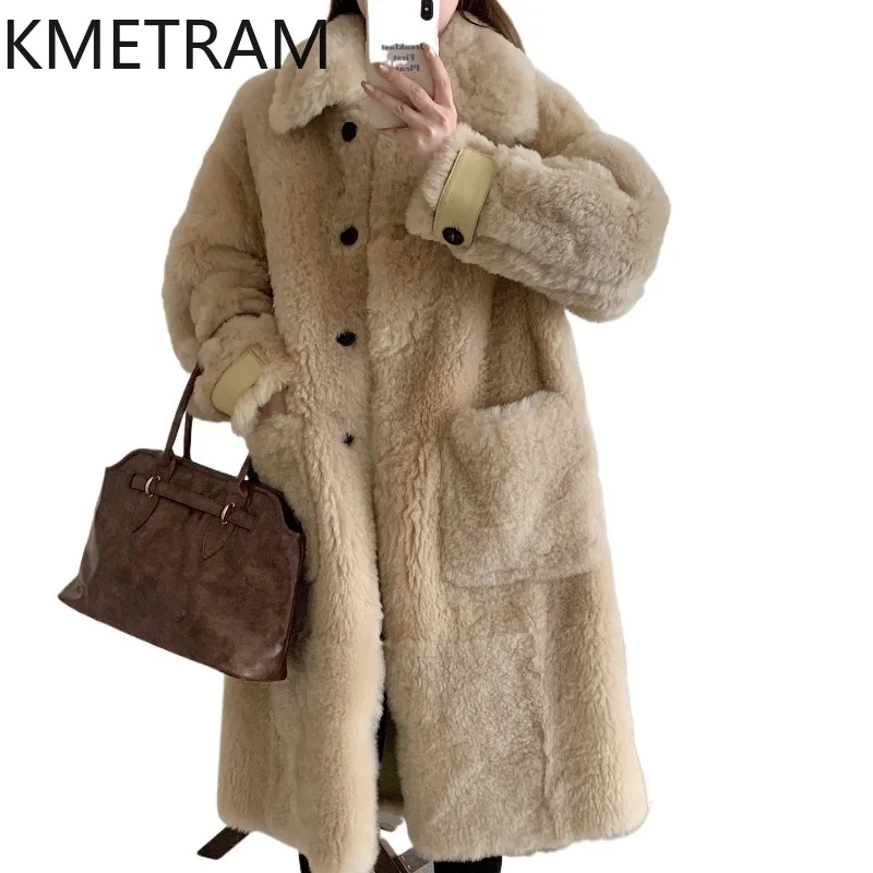 سترة KMETRAM 100% من صوف توسكانا الطبيعي من فرو الغنم للنساء معطف طويل دافئ من الفرو الحقيقي ملابس شتوية جديدة للنساء 2025 ropa mujer