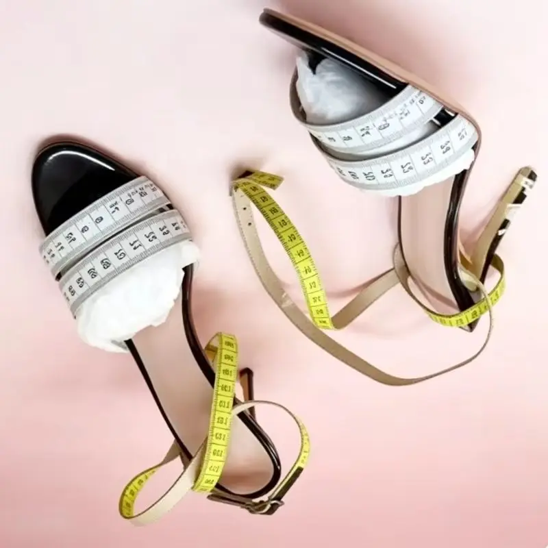 

Yellow Measuring Tape Wrap Stiletto High Heel Sandals Black White Patent Leather Patchwork Open Toe Pump Shoes For Party Club