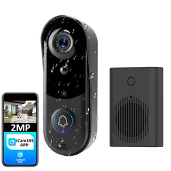 FREE Cloud Storage 1080P 2.4Ghz WiFi Wireless 5000mAh Battery Smart Video Doorbell IP65 Outdoor Door Security with USB Chime