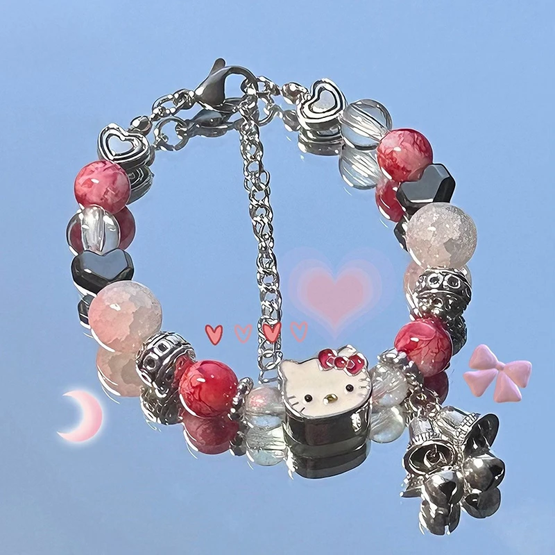 Cartoon Sanrio Hello Kitty Pochacco Cute Bell Beaded Bracelet Women's Fashion Jewelry Friendship Bracelet Friendship Gifts