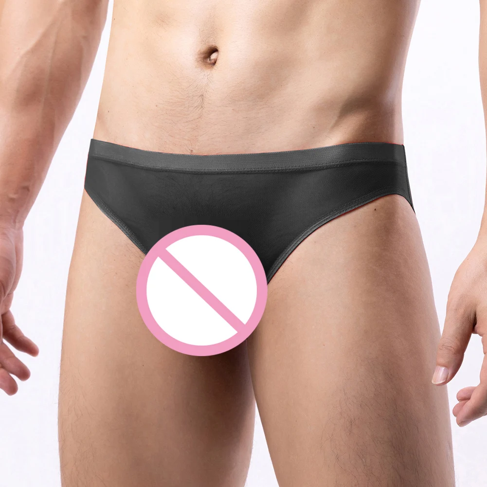 Affordable Brand New Underwear Male Underpants Briefs Ice Silk Pouch Panties Solid Color Transparent Underpants