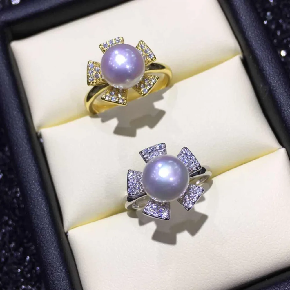 3pcs DIY Pearl Accessories 925 Silver, Sunflower Pearl Ring Ring Empty Holder, with 6-8mm Round Flat Beads