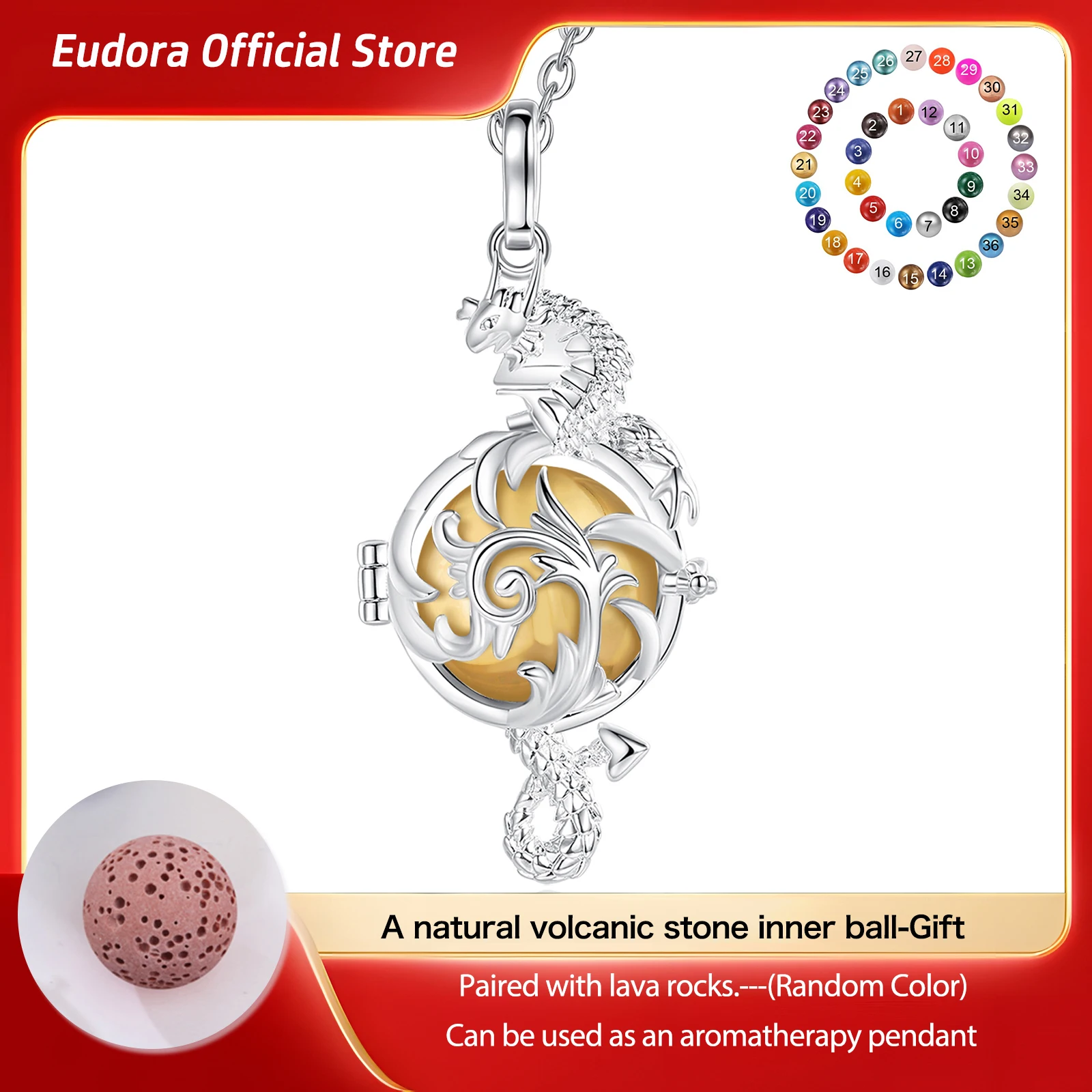 Eudora 18mm Harmony Ball Dragon Cage Pendant Pregnancy Bola Angel Caller Baby Wishing Chime Ball Necklace Anti Stress Jewelry