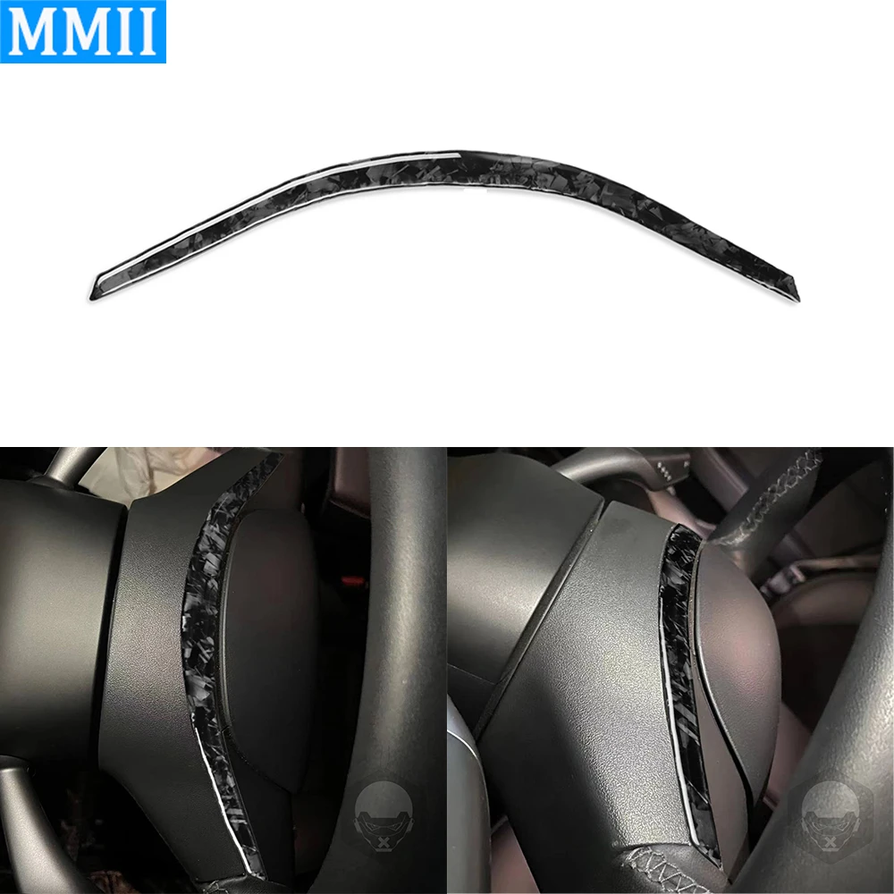 

For Tesla Model Y 2020+ Model 3 17-22 Forged Carbon Fiber Steering Wheel Upper Part Trim Strips Car Interior Accessories Sticker