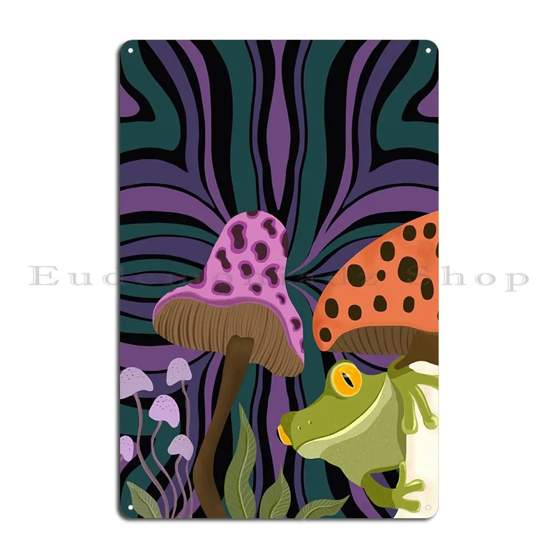 Whimsical Frog And Shrooms Metal Sign Rusty Designing Club Party Cinema Tin Sign Poster