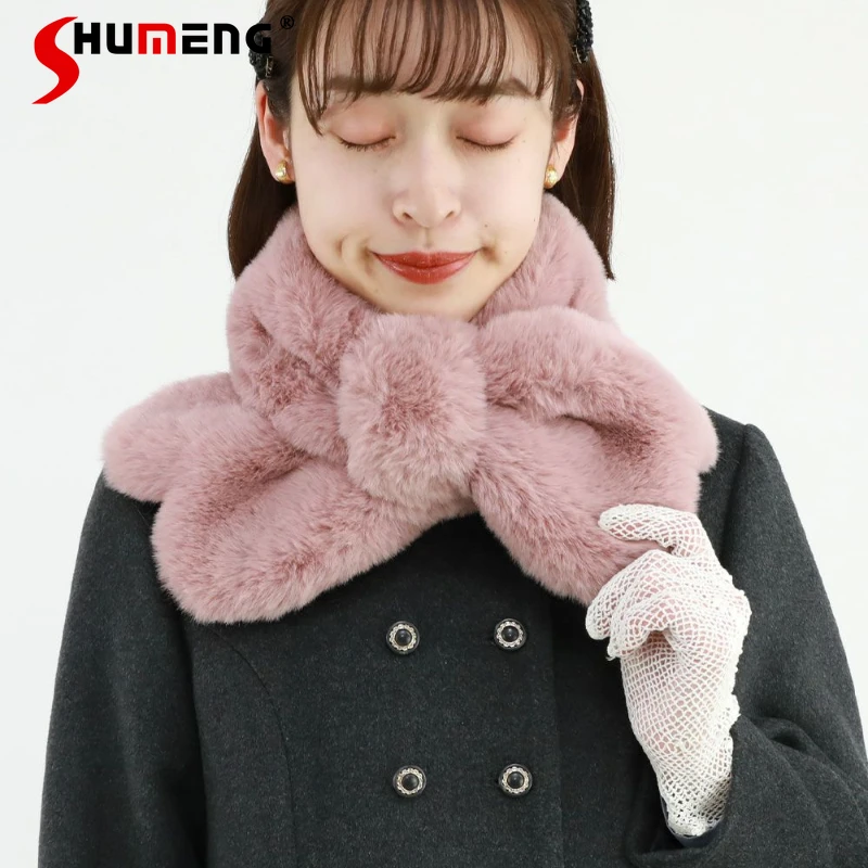 

Solid Color Scarf Women's Autumn Winter Japanese Rojita Sweet Fur Collar Scarf Soft Warm Furry Collar Apparel Accessories Wrap