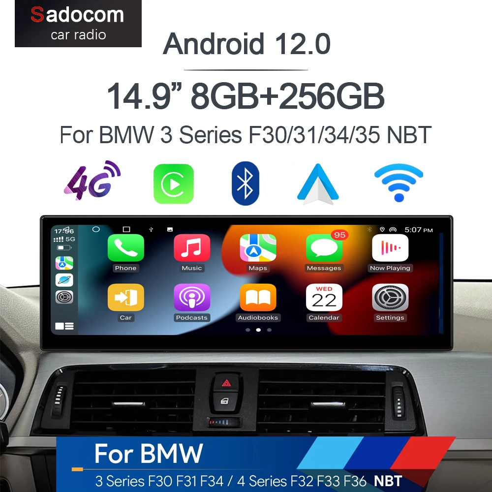 1920*720 360 Panoramic Carplay 8G+256G Android 14.0 Car DVD Player GPS Stereo Radio For TBMW 3 Series F30/31/34/35 NBT System