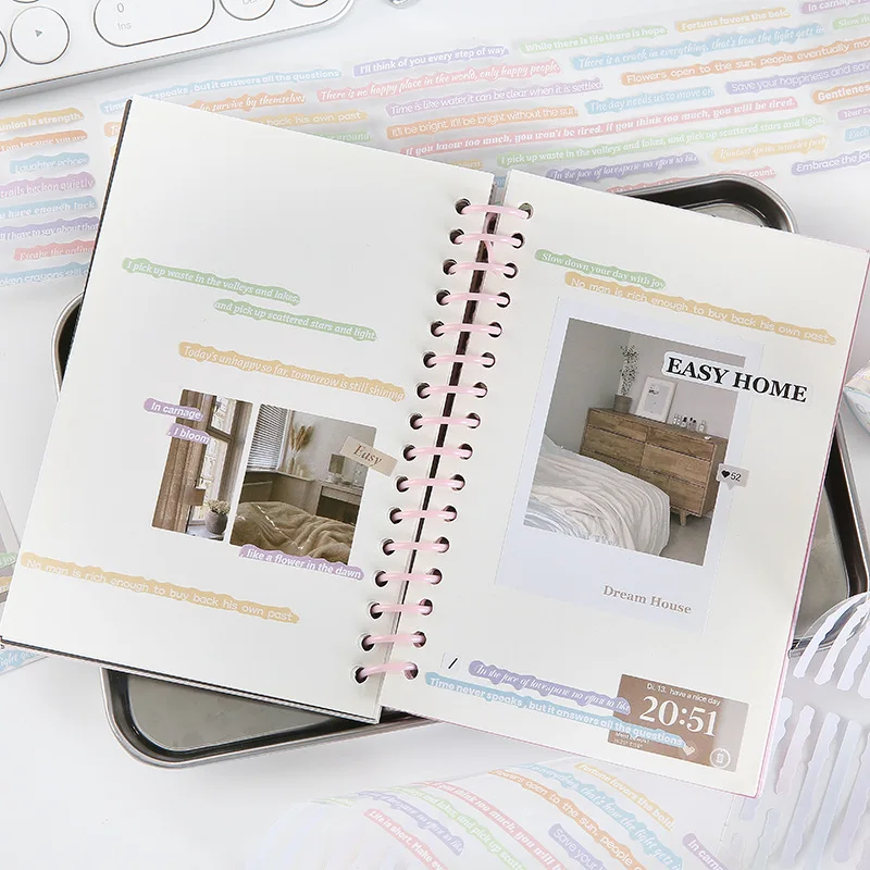 DIY Paper Tape Decorative Washi Tape English Words Style Paper Wrapping Tape Roll For Scrapbook Diary Note Gift Present Projects