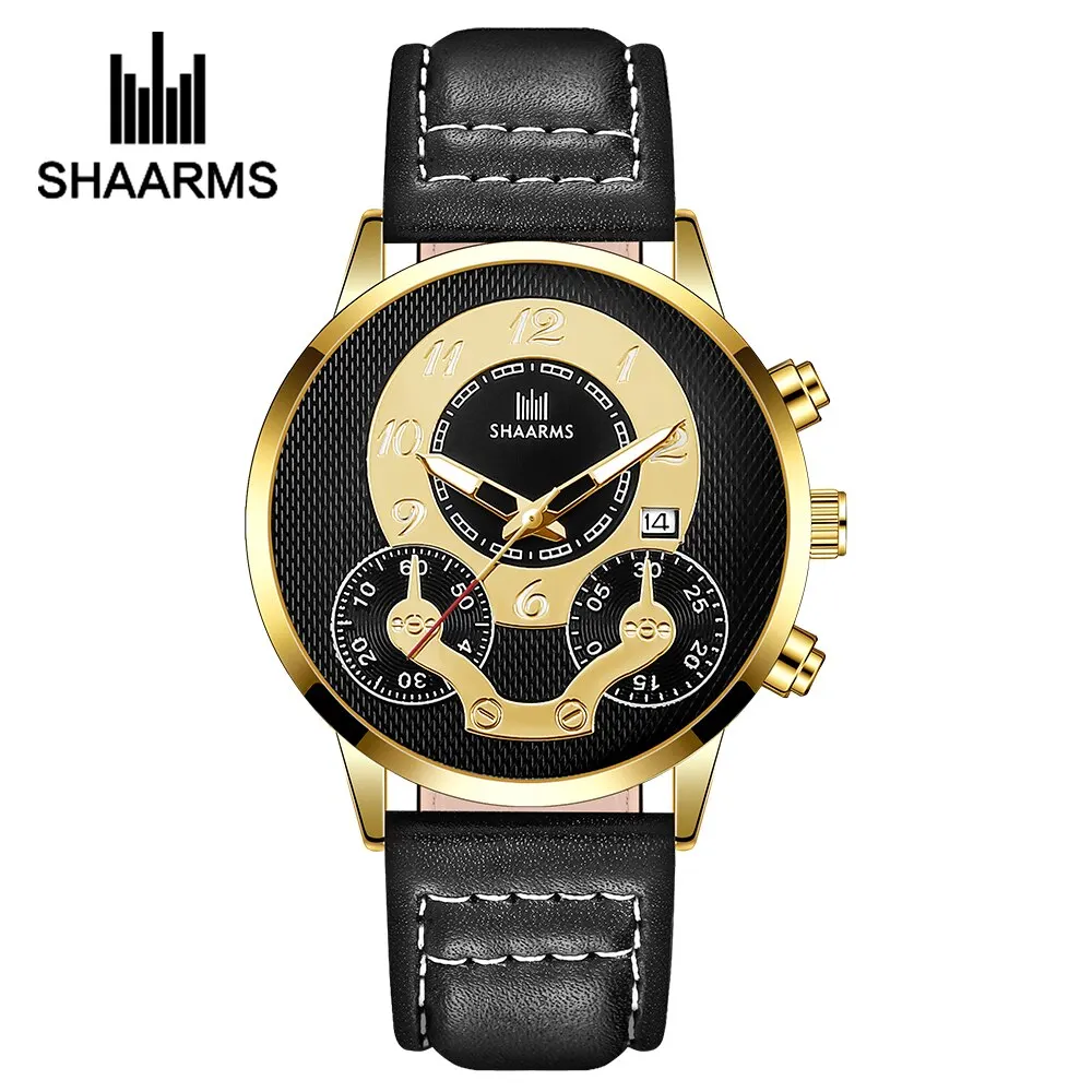 SHAARMS Mens Watches Top Brand Luxury Fashion Casual Business Quartz Watch Date Waterproof Wristwatch Relogio Masculino