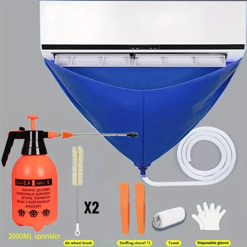 

Набор для чистки кондиционеров: 8 утолщенных мешков для сбора воды (120 см/47,24 дюйма), настенный чехол для кондиционера, дренажная трубка, 2 чистящие щетки, 2-литровый распылитель для очистки.