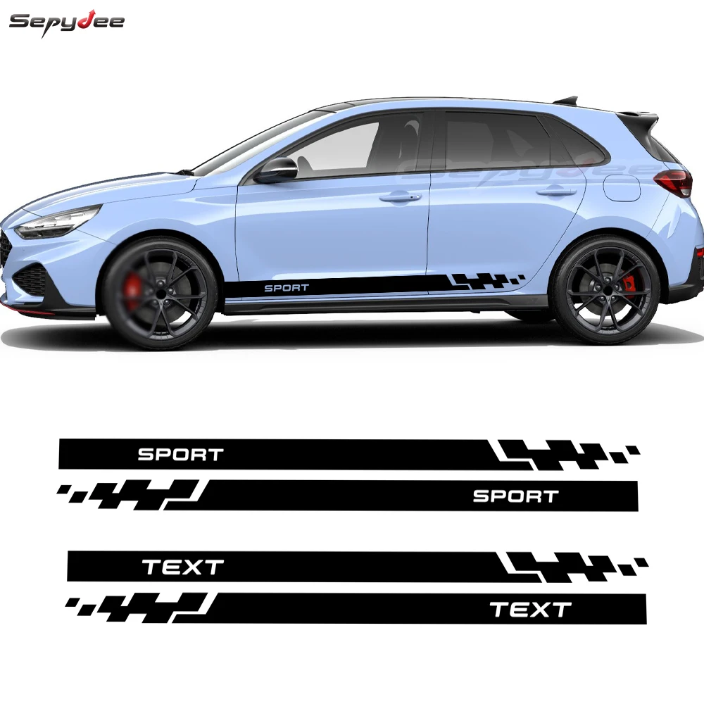

2Pcs Car Door Side Stripes Skirt Sticker Auto Body Checkered Letter Graphics Vinyl Decals For Hyundai i30 i30n Accessories