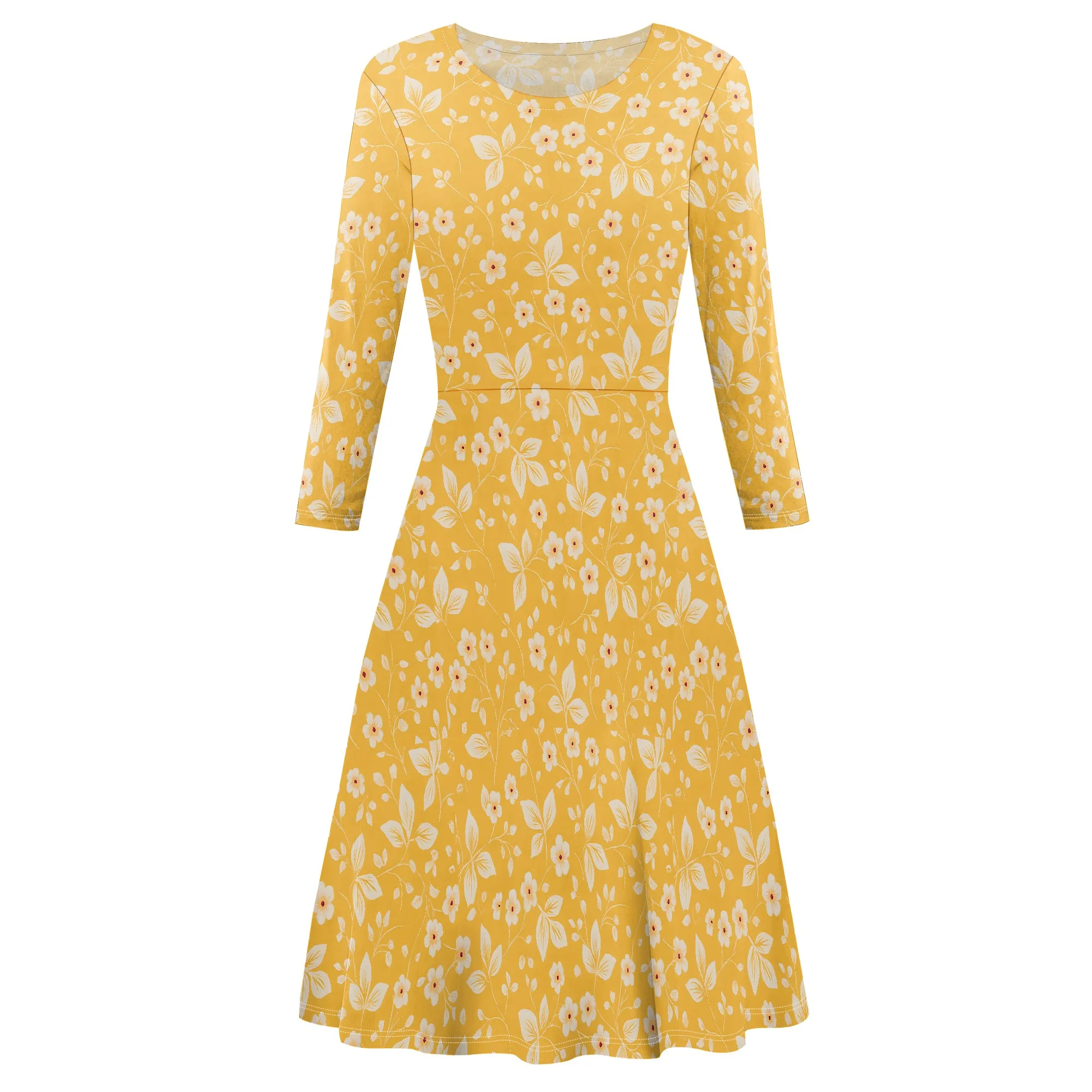 

Women's Elegant Long Sleeve Cocktail Party Dresses for Wedding Guest Fit and Flare Modest Church Midi Evening Dress