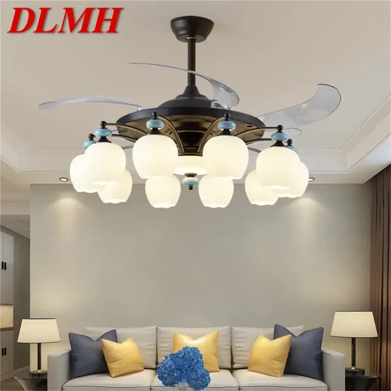 DLMH Modern Stealth Fan Light Luxury Living Room Restaurant Bedroom Ceiling Fan Light Remote LED Electric Fan Light