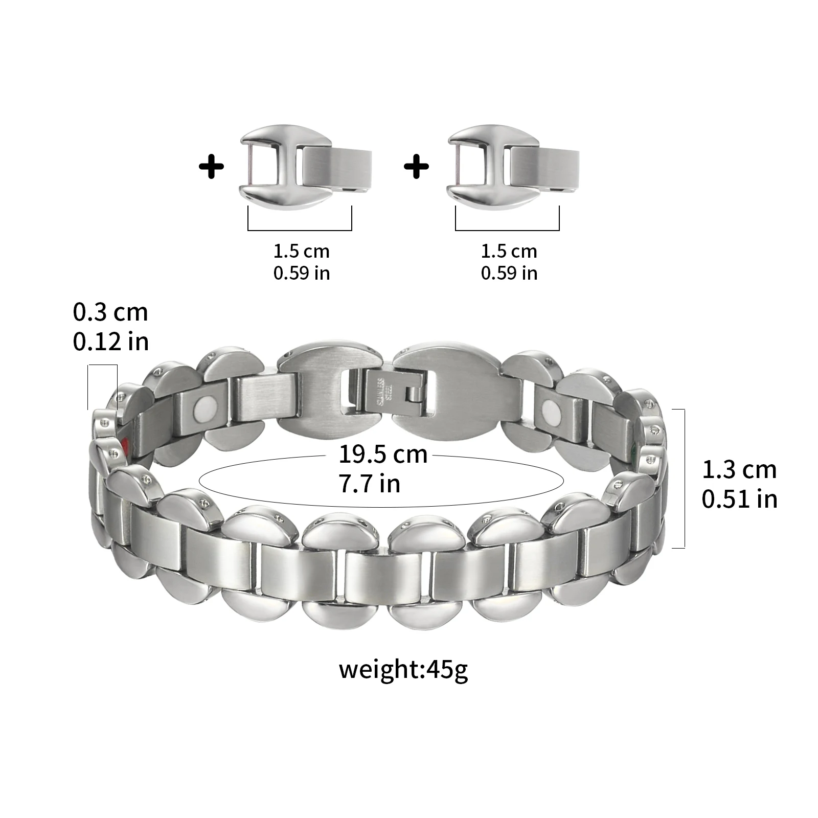 Wollet 8.85''Magnetic Bracelets for Women Men Stainless Steel Silver Bracelet with Magnet Adjustable Link Bracelet Jewelry Gift