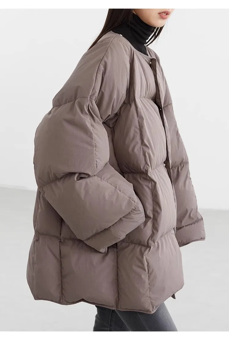 White Duck down Puffy Jacket~~New Winter down Jacket Versatile Thick Coat for Women~Detachable Collar