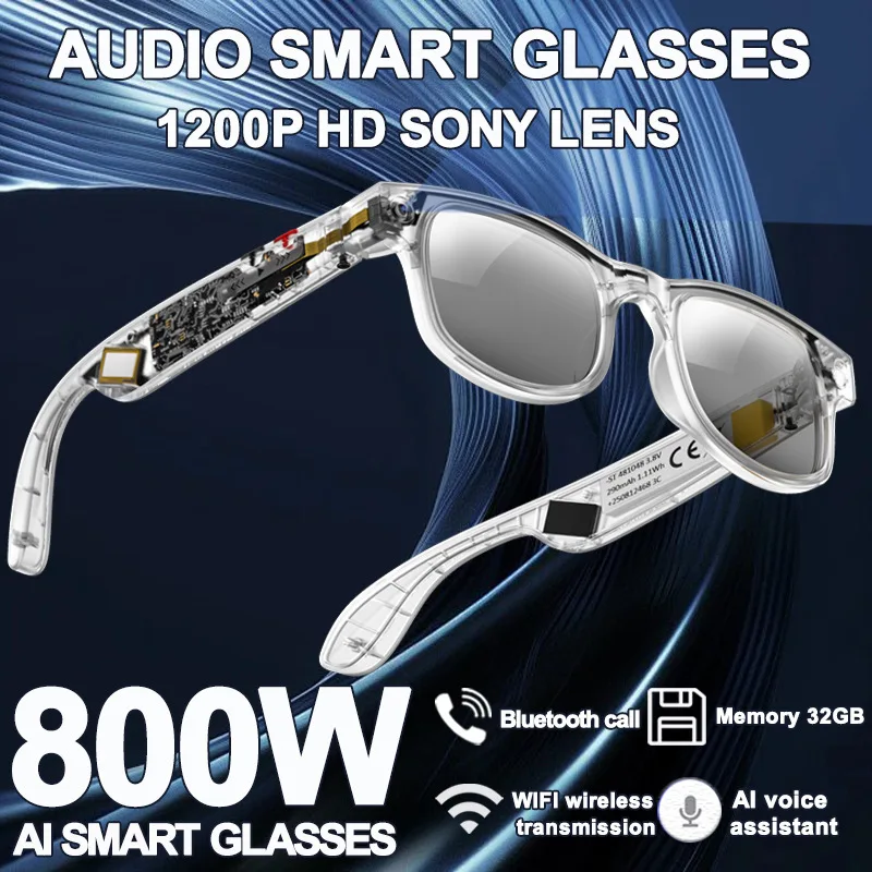 

GLENAW NEW AI smart glasses with 800W pixel camera 100+language translation Bluetooth communication music playback male female