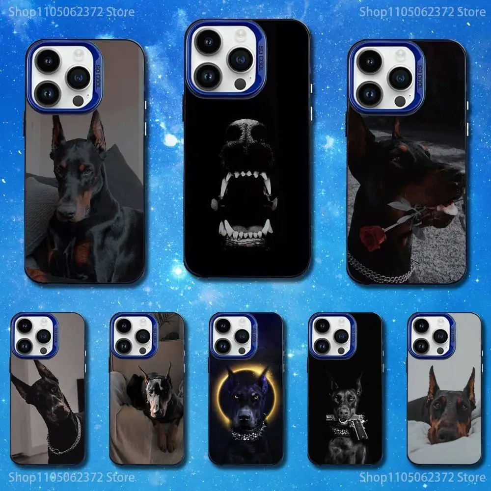 

Cool Art Doberman Dogs Phone Case For iPhone 11,12,14,13,15,16,Mini,XS,MAX,Pro,SE Blue Matte Silicone Cover