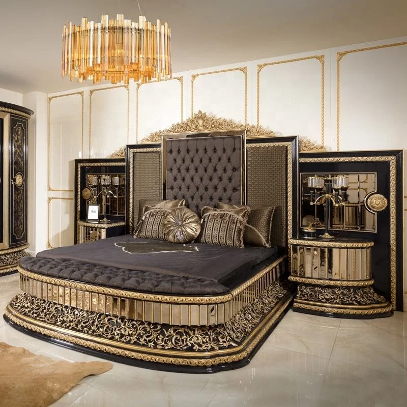 

King Bed Bedroom Furniture Classic French Wardrobe Bed Bedroom Furniture Set Solid Wood Double Bed