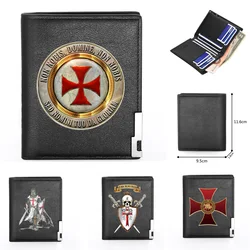 Classic Knights Templar Theme Design Printing Leather Wallet Fashion Men Women Billfold Slim Credit Card Holders Short Purses