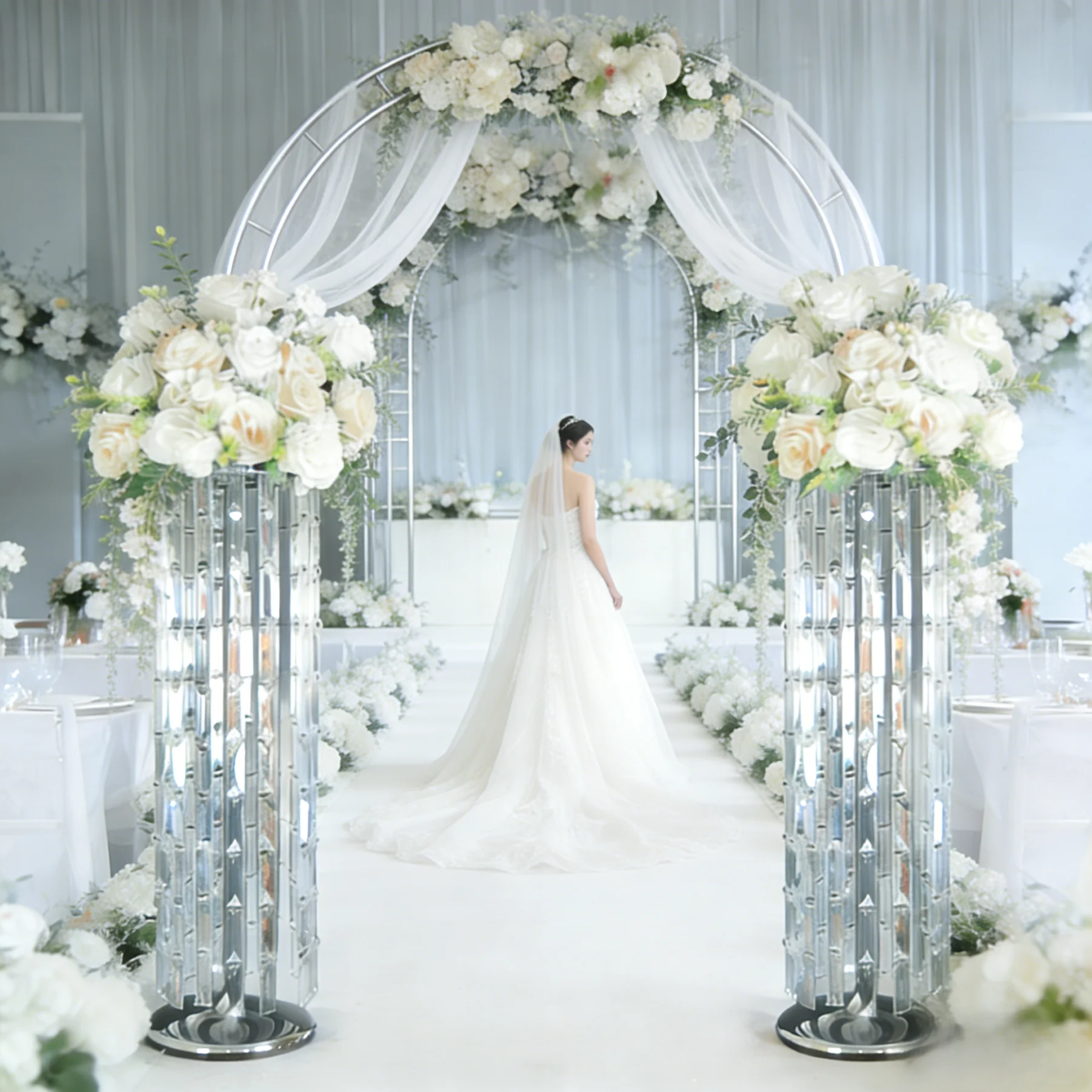 

10PCS Silver Crystal Flower Stand Wedding Centerpieces Aisle Road Lead Bouquet Display Rack for Party Event Home Decor