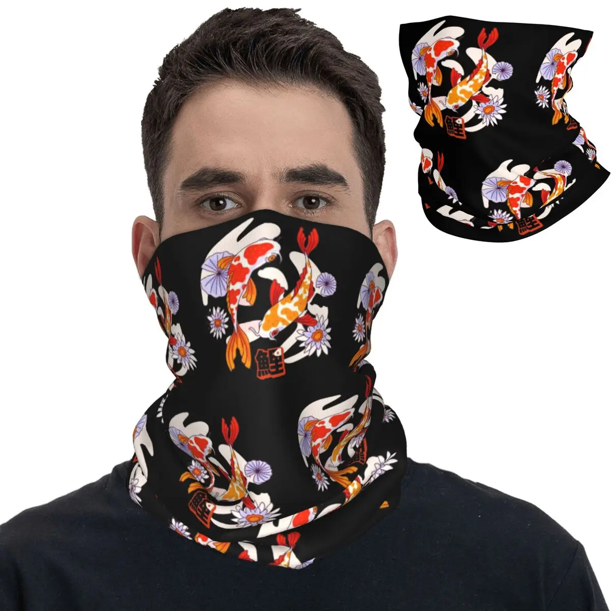 Japanese Koi Fish In Flower Pond Bandana Neck Gaiter Printed Balaclavas Wrap Scarf Multifunctional Headwear for Men Women Adult