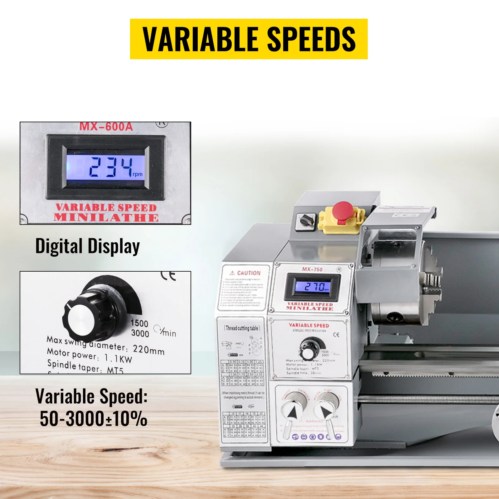 Drehmaschine | Sihao Drehmaschine Metall 1100W Bürstenloser Motor 38mm Spindel 220X600 Mini-Drehmaschine LED-Bildschirmanzeige Drehbank – Detail 5