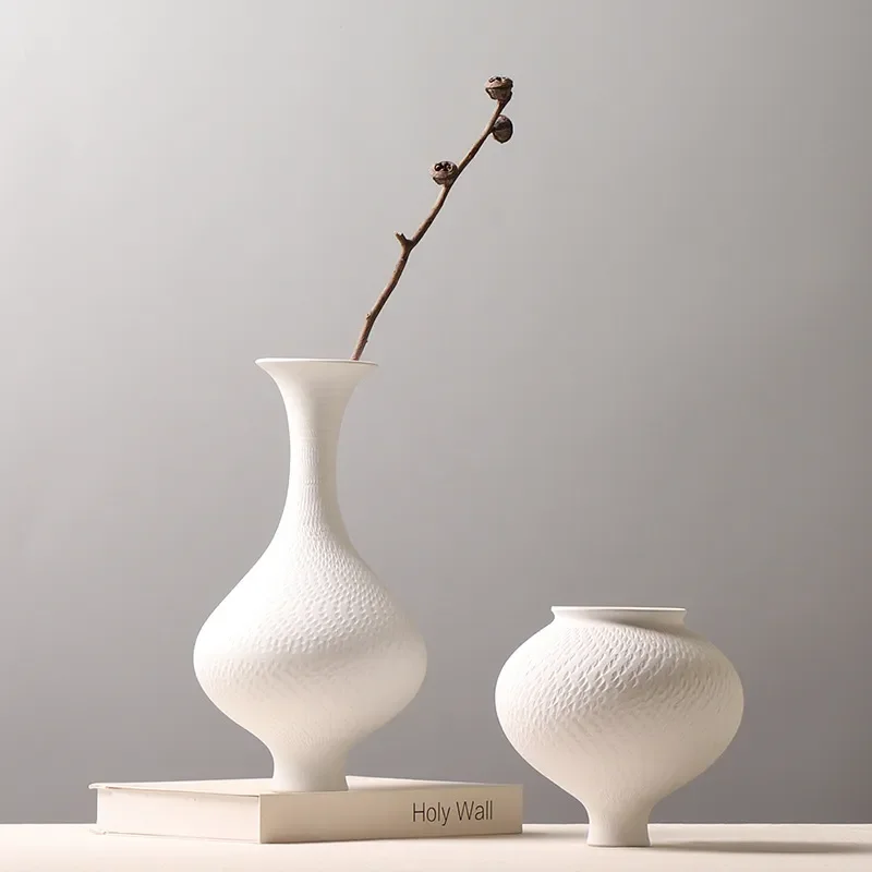 for Ancient Jumping Knife Ceramic Vase White Simple Elegant Flower Arrangement Decoration for Model Room Hotel Bogu Frame