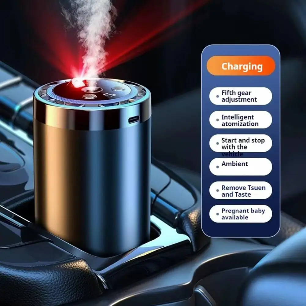 Difusor de ambientador para carro inteligente, colônia com detecção automática, modos recarregáveis ​​de longa duração, fragrância ajustável, 5 spray, usb i7j4