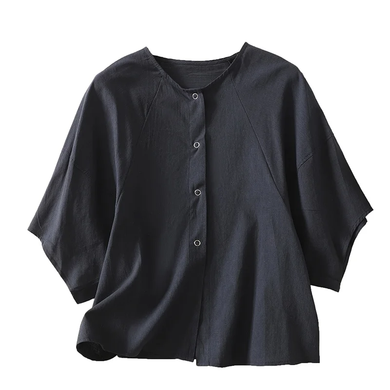 Summer Artistic Cotton Linen ort Sve Women's Cardigan Slimming Design oulder Insert Sve Top Pear aped Fit irt