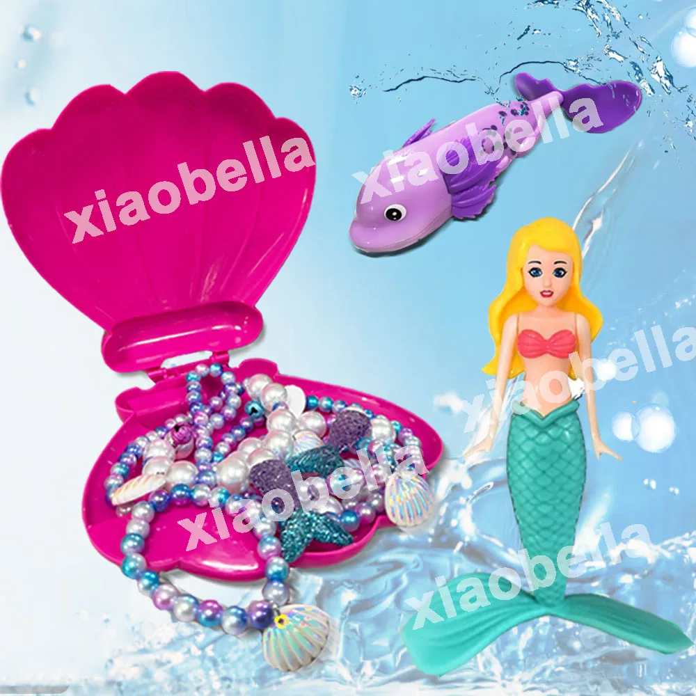 

Игрушки для плавания в виде русалок с сокровищами в виде ракушек, гигантские игрушки-саламандры для ванны, игрушки-русалки для бассейна, игра для бассейна, летний набор водных игрушек в подарок