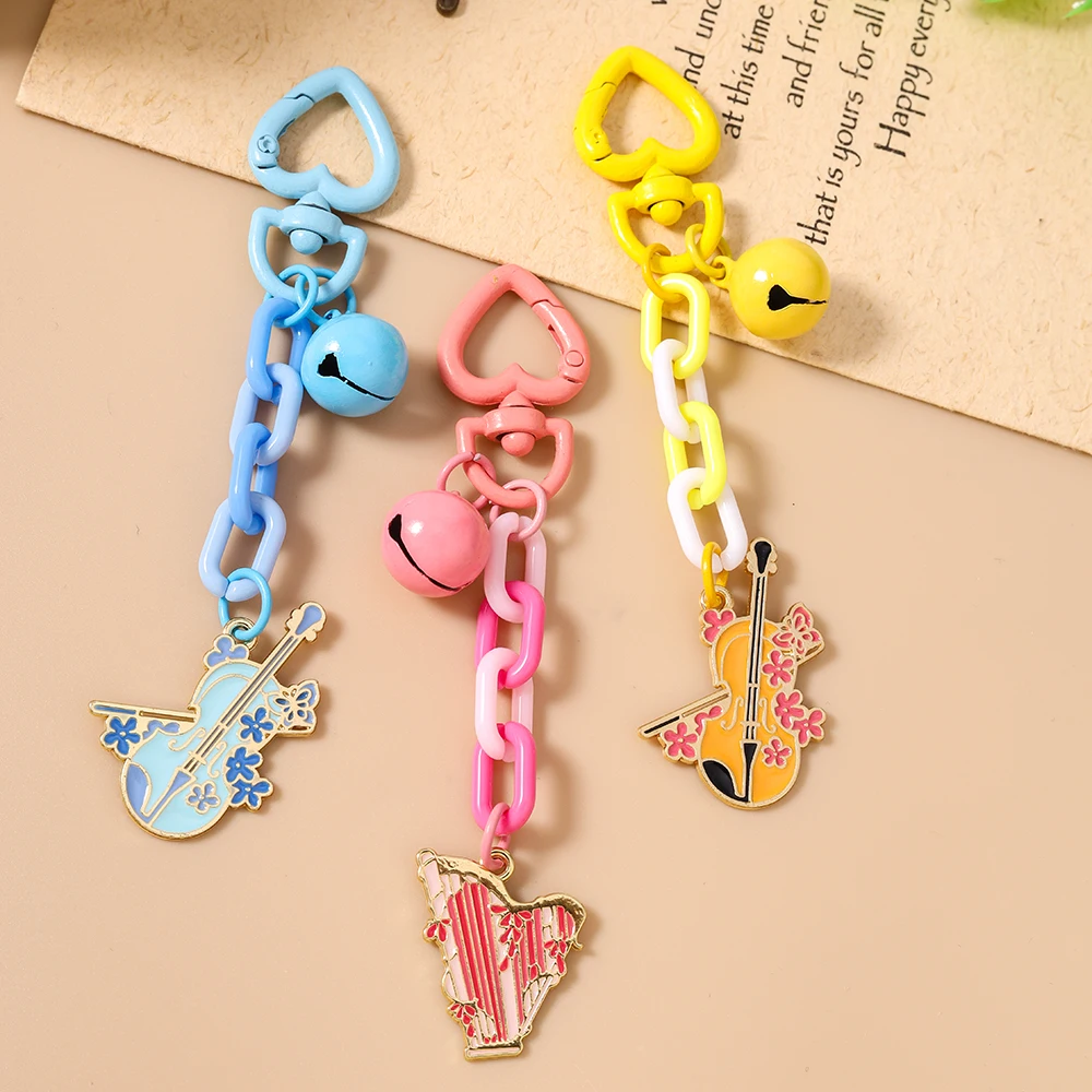 New Musical Instrument Keychain Violin Key Ring Pendants for Women Girls Handbag Decor DIY Handmade Key Chain Gifts