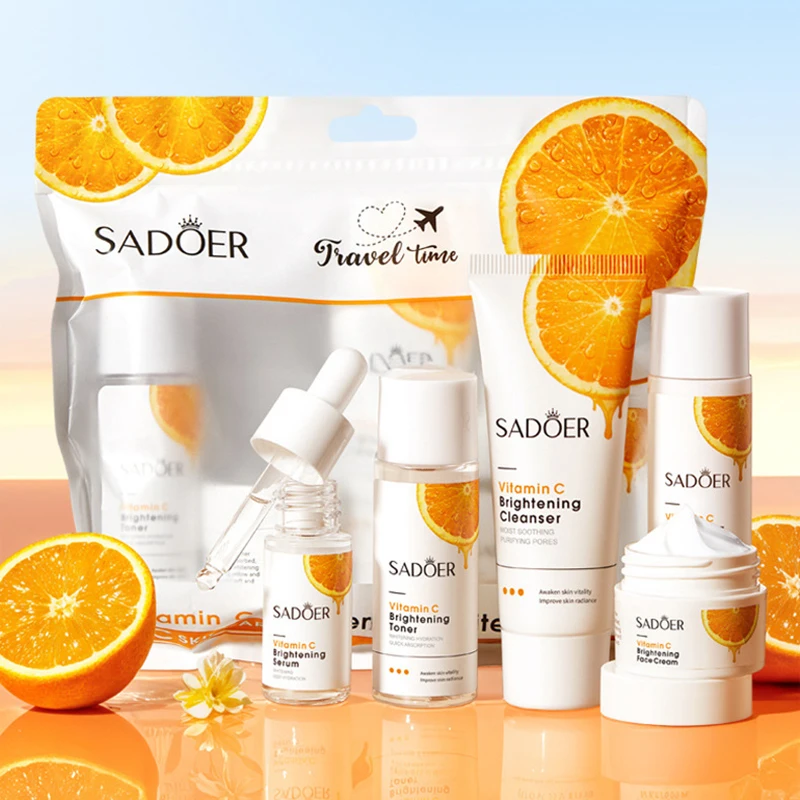 

Набор для ухода за кожей с витамином С, 5 предметов: очищающее средство для лица, тоник, сыворотка, крем для лица, осветляющий лосьон, увлажняющий дорожный набор