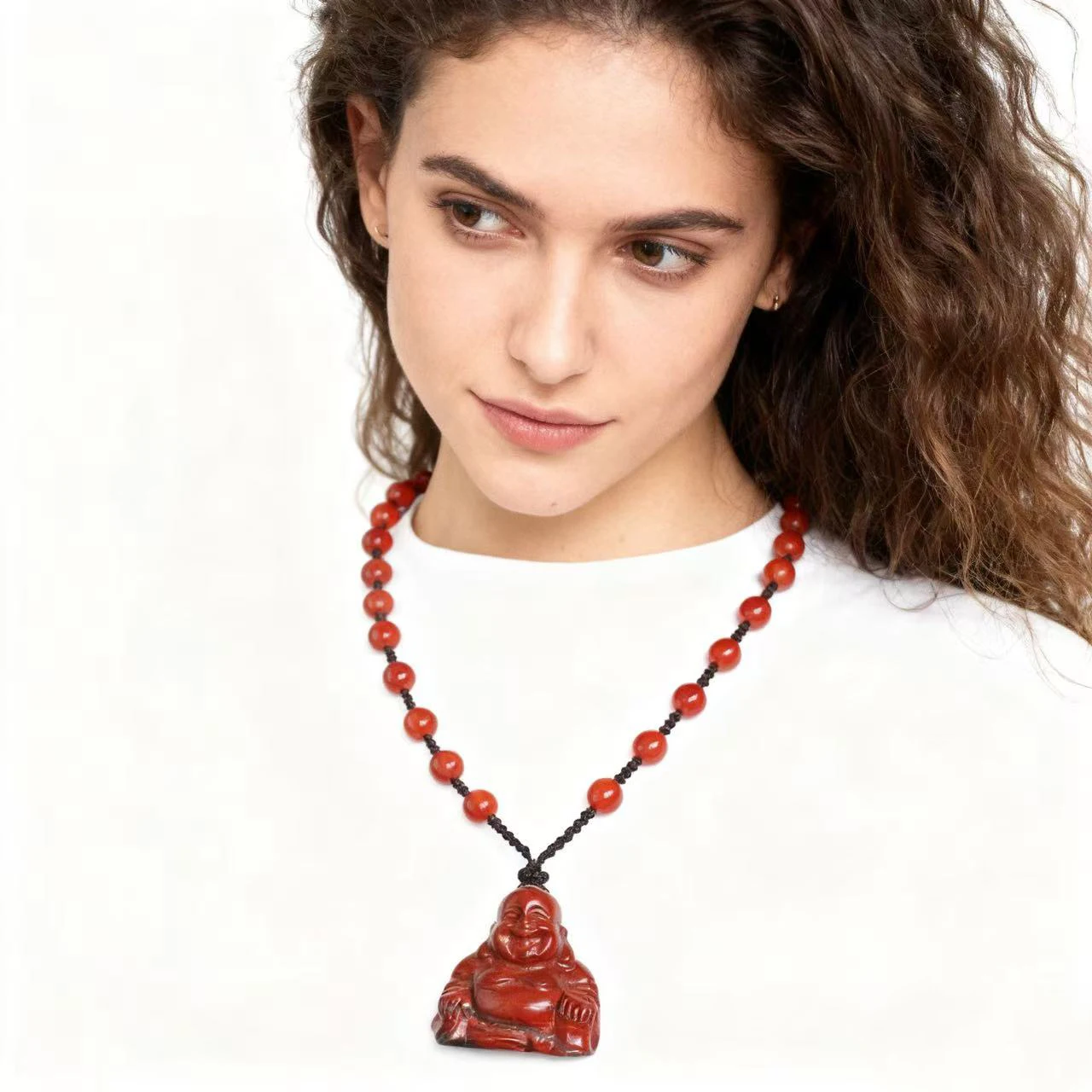 

Цельный натуральный красный яшма, драгоценный камень, кристалл, смех, Будда, резьба, ожерелье, кулон с цепочкой из натурального агата