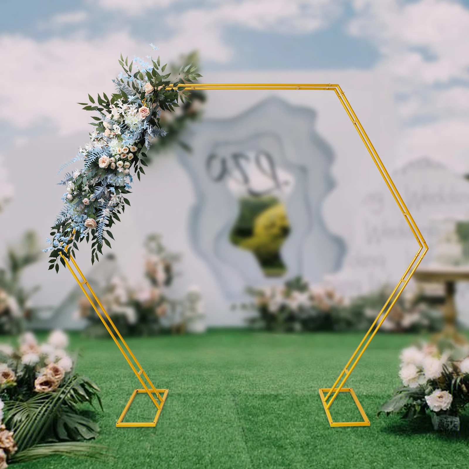 Gold Hexagon Wedding Stand Arch Rack Balloon Background Standing Frame Decoration