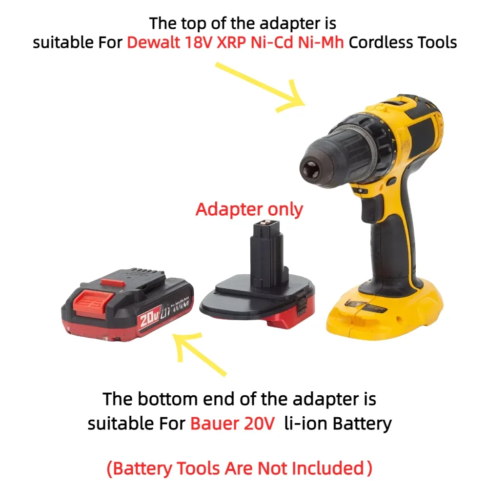 For Bauer 20V Lithium Battery Adapter To for Dewalt 18V XRP Ni-Cd Ni-Mh Cordless Tools Converter(Adapter Only)