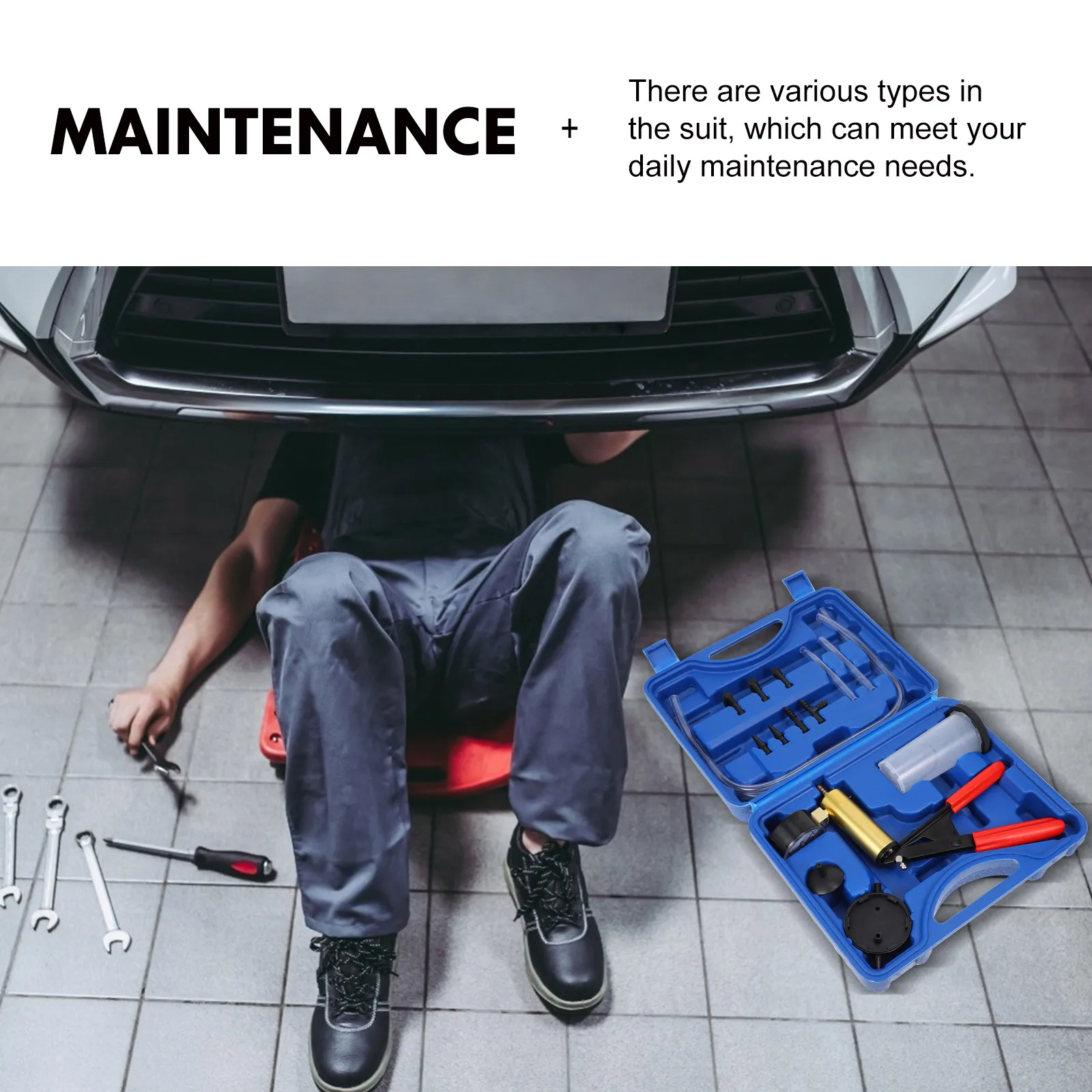 طقم مضخة ضغط تفريغ محمولة باليد 18 قطعة لأداة إصلاح السيارات الاحترافية لفرامل السيارة مع جهاز اختبار الخزان #4