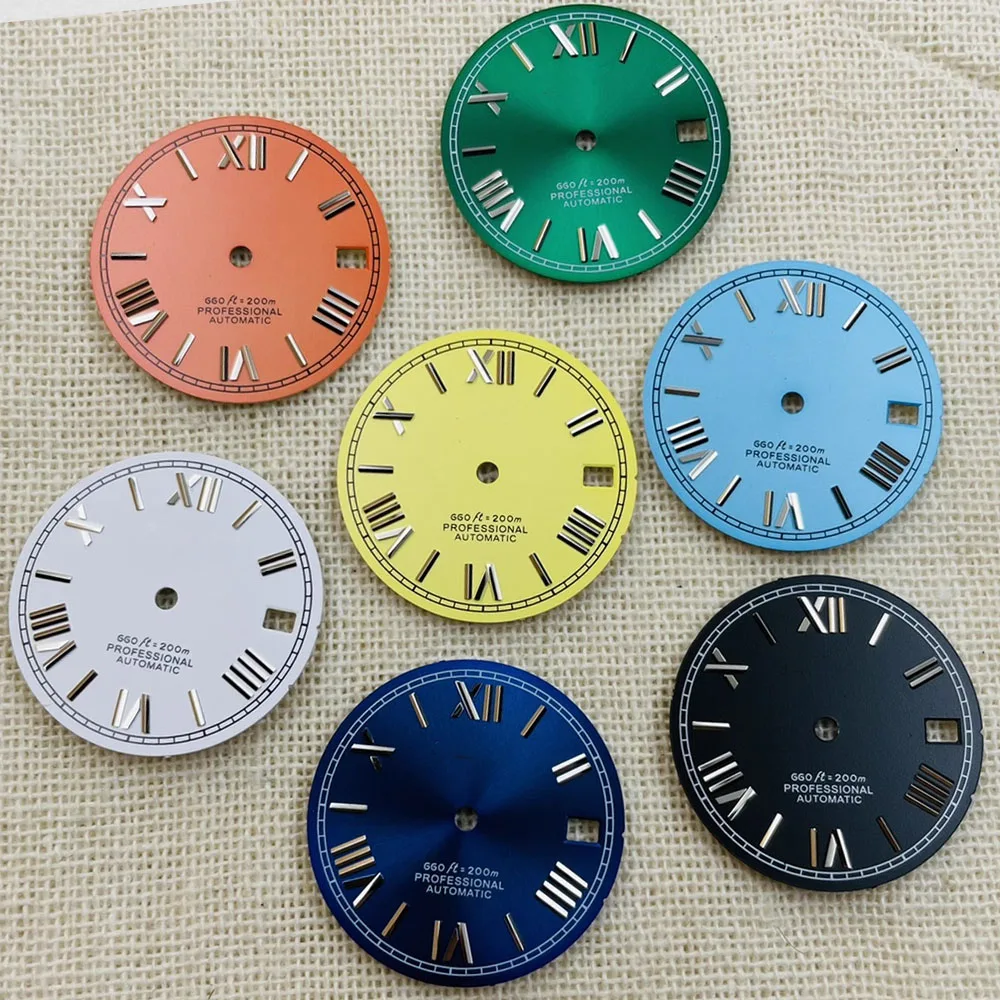 

NH35 Dial 28.5mm, 3D Roman Numerals Watch Dial, for NH35A 4R35 Movement, No Luminous Single Calendar Watch Faces, 3.8 3.0 Crown
