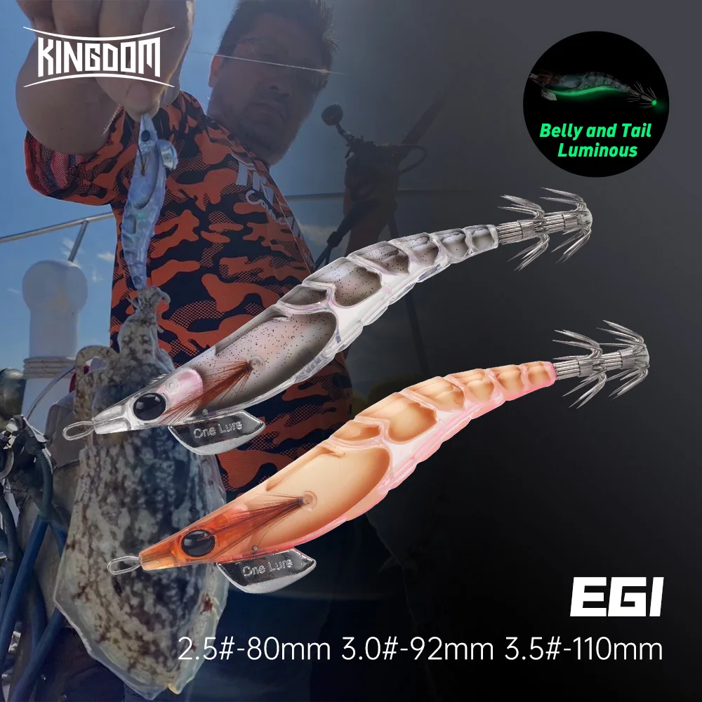 Cebo de calamar del Reino 2,5 #   3.0 #   3.5 #   Señuelos de Jigging artificiales, anzuelos fuertes de hundimiento lento, pesca en el mar, pulpo, sepia luminosa EGI