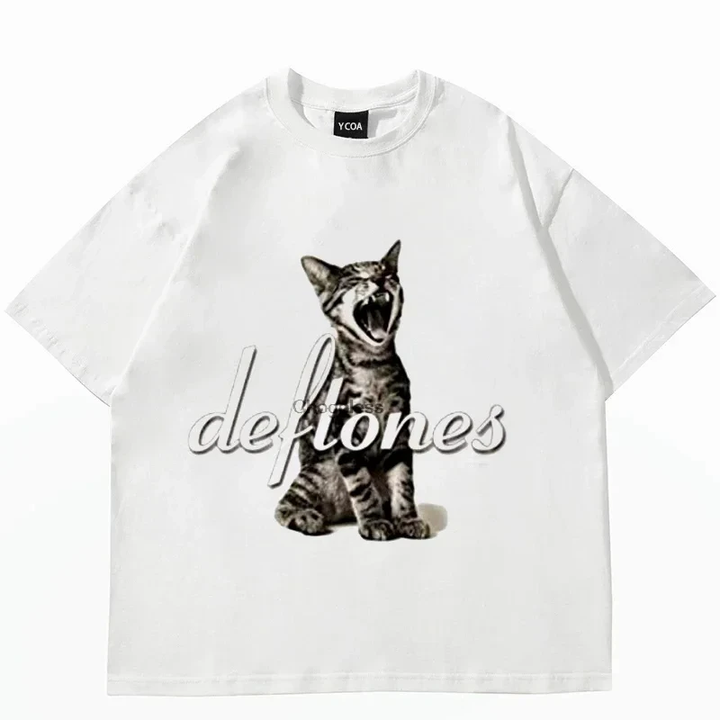 T-shirt à manches courtes pour hommes et femmes, tenue de couple, illustration de chat avec casque, style règle vintage, design haut de gamme