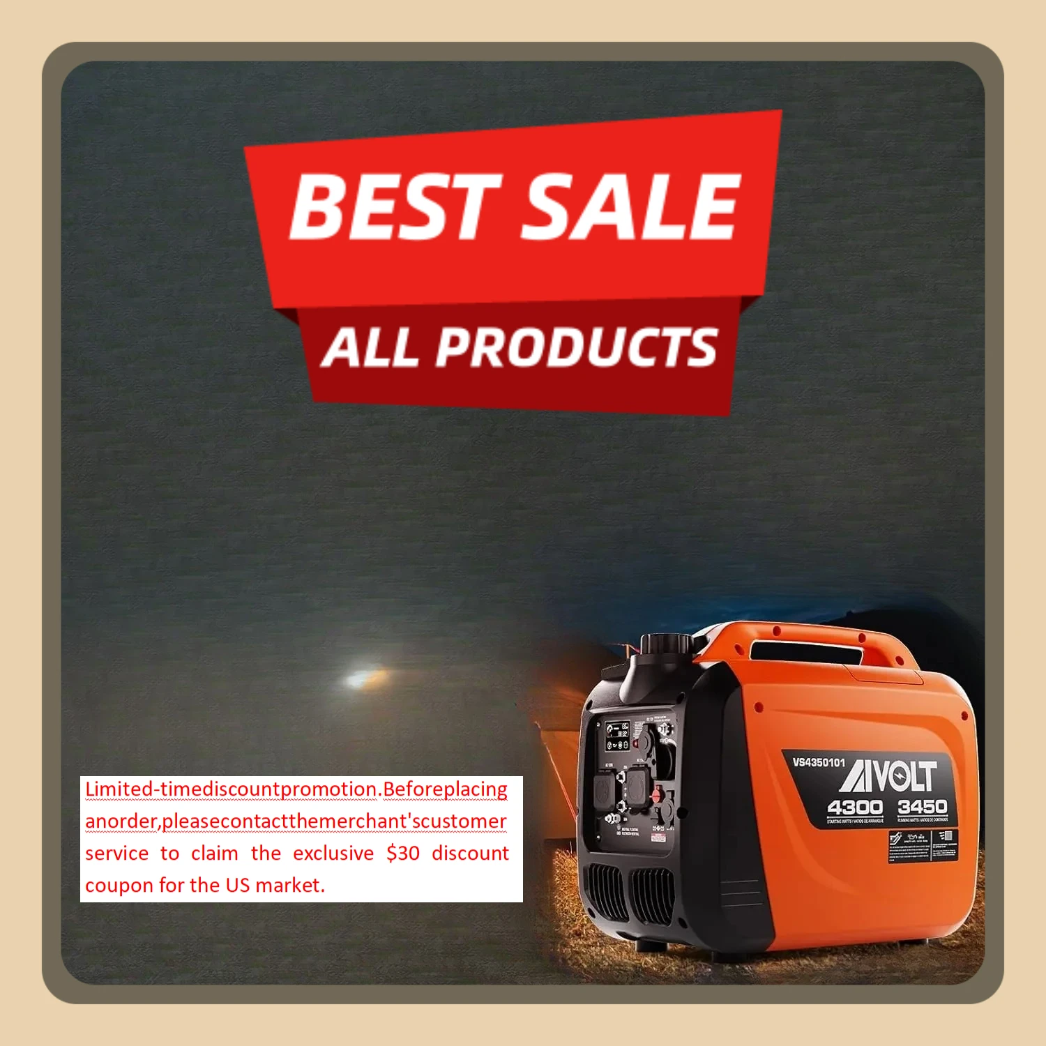 

[XMSJ-Limited Stock, Buy Now!]Inverter Generator 4300W Gas Powered Portable Super Quiet Outdoor Generator RV Ready for Camping T