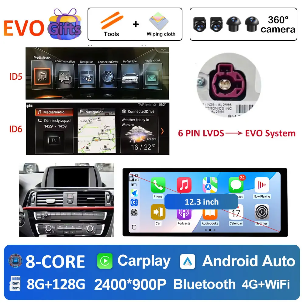 Autoradio Android 16 Multimedia Speler 4G voor BMW 2 Serie F45 F46 2014 - 2018 NBT EVO Systeem Ultradunne ScreenGPS Navigatie