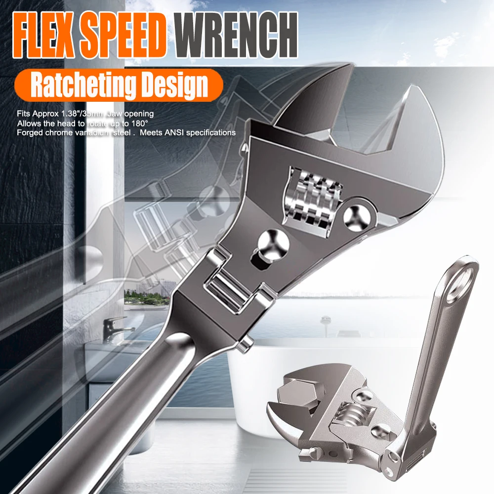 8/10 Inch Adjustable Ratchet Wrench 180 Adjustable Shaking Wrench Folding Handle Dual-Purpose Pipe Wrench Key Hand Tool