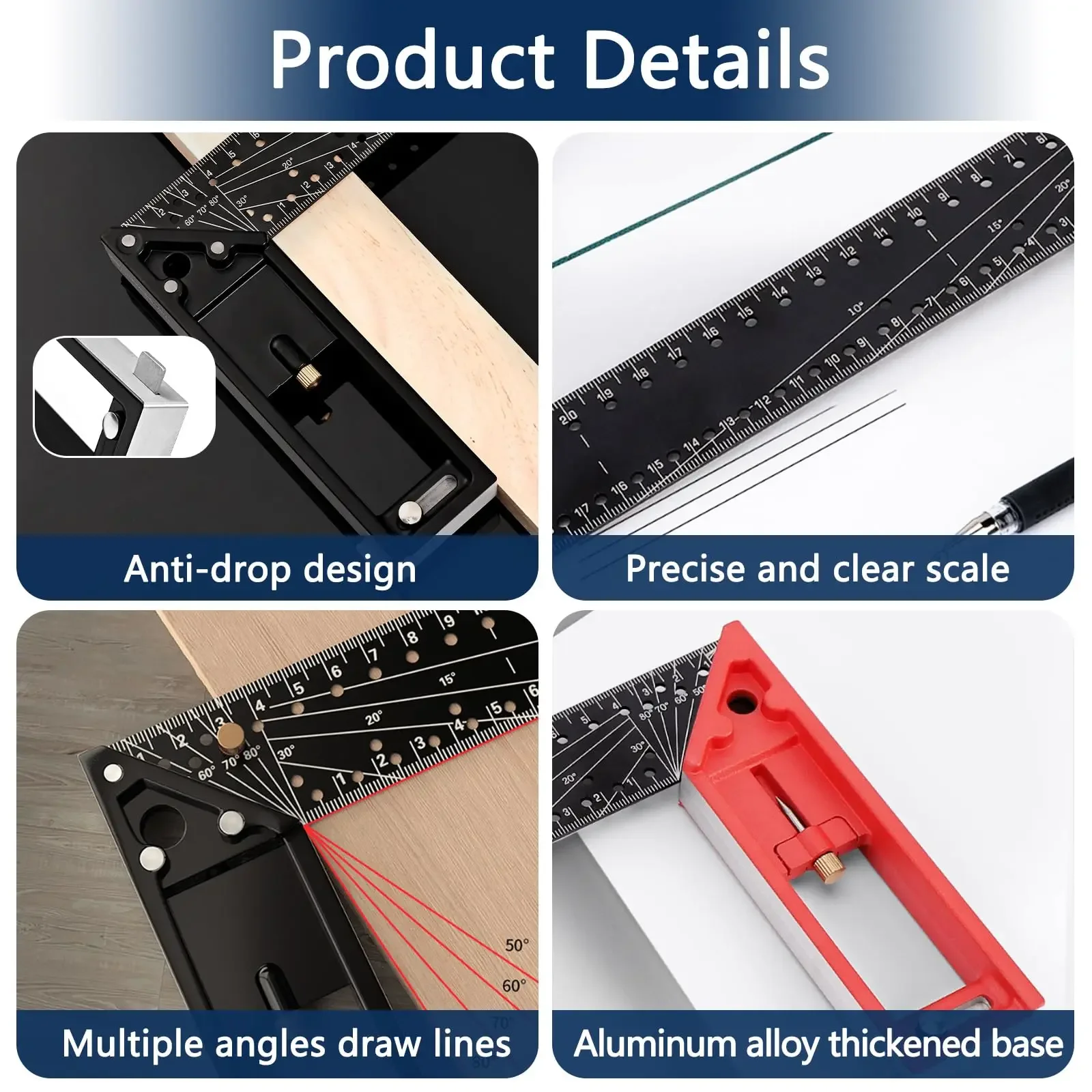 Multifunctional Right Angle Ruler 45/90 Degree Hole Angle Ruler Industrial Grade Positioning Marking Woodworking Drawing Ruler