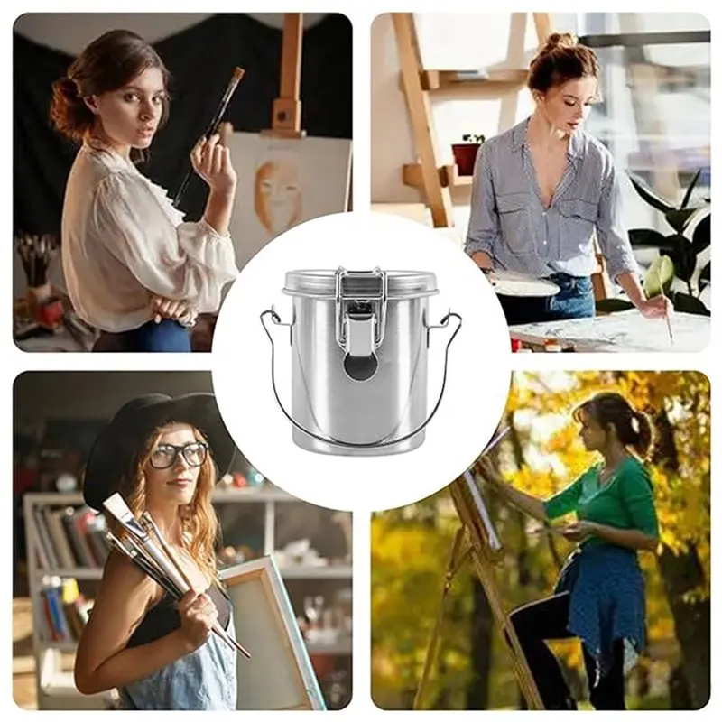NOCM 2X Stainless Steel Paint Brush Washer With Strainer And Airtight Cover, Airtight Portable Versatile Paint Brush Cleaner