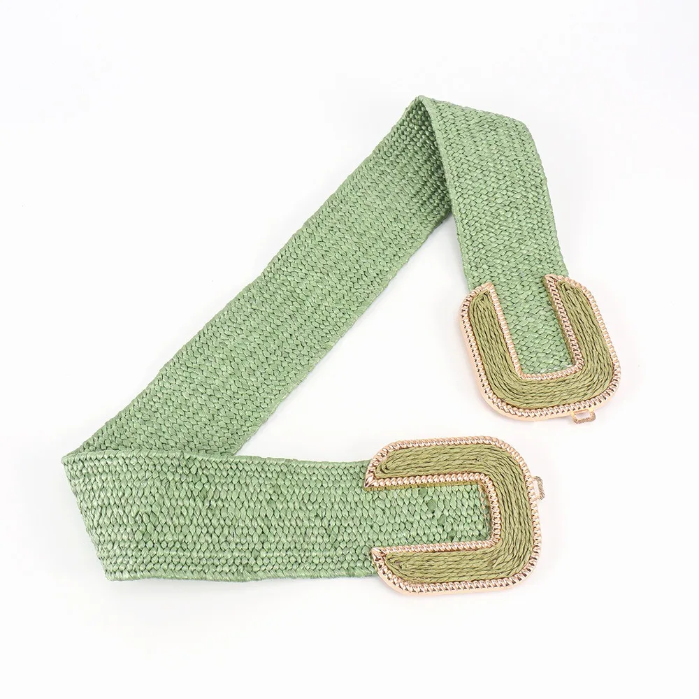 레트로 레트로 스트레치 벨트 넓은 통기성 탄성 허리띠 U 자형 버클 코르셋 허리띠