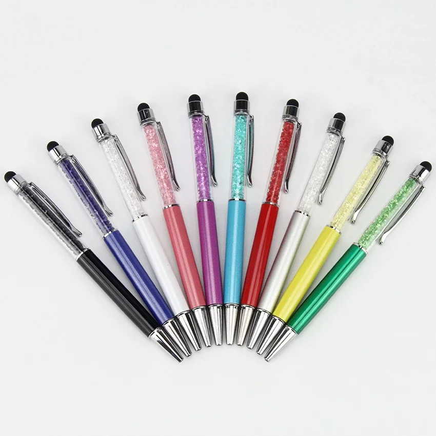 100pcs Universal 2 in 1 Touch Screen Stylus Pen Crystal Ballpoint Pens for Mobile Phone iPad Tablet PC