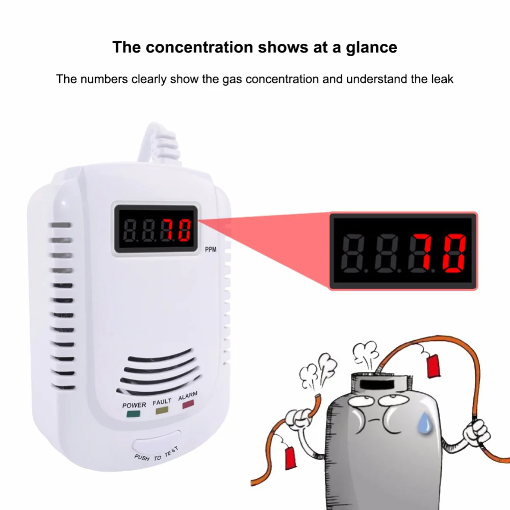 Gas Leak Detector Analyzer Carbon Monoxide Sensor LCD Digital Displayer Natural Gas 2 in 1 Alarm System,US Plug