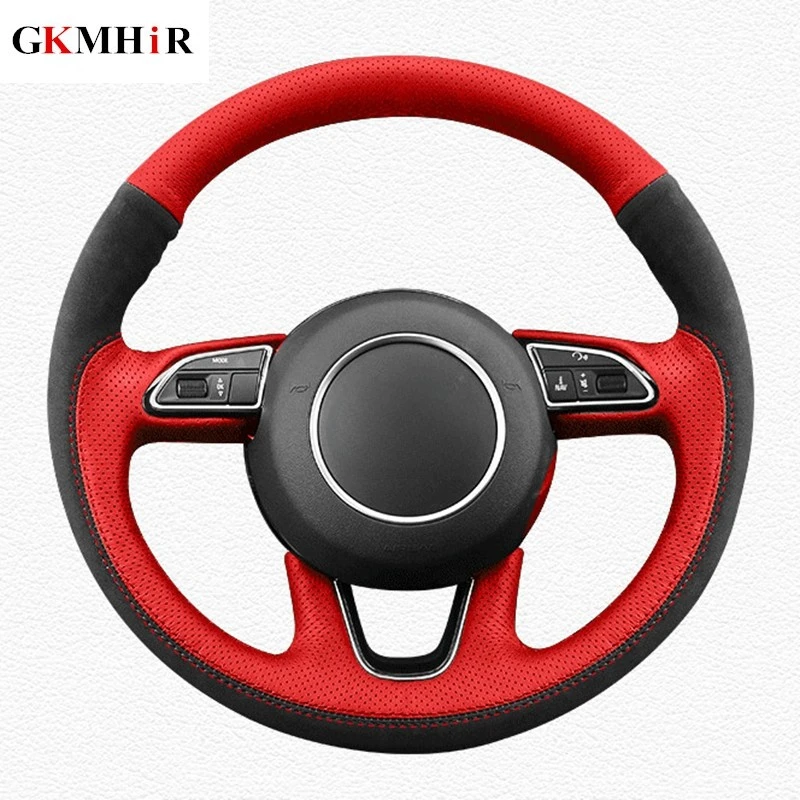 DIY Black Genuine Leather Suede Car Steering Wheel Covers for Audi A3 A4 A7 A5 A6 Allroad RS 7 2014 2015 S6 S7 2013-2018 S8