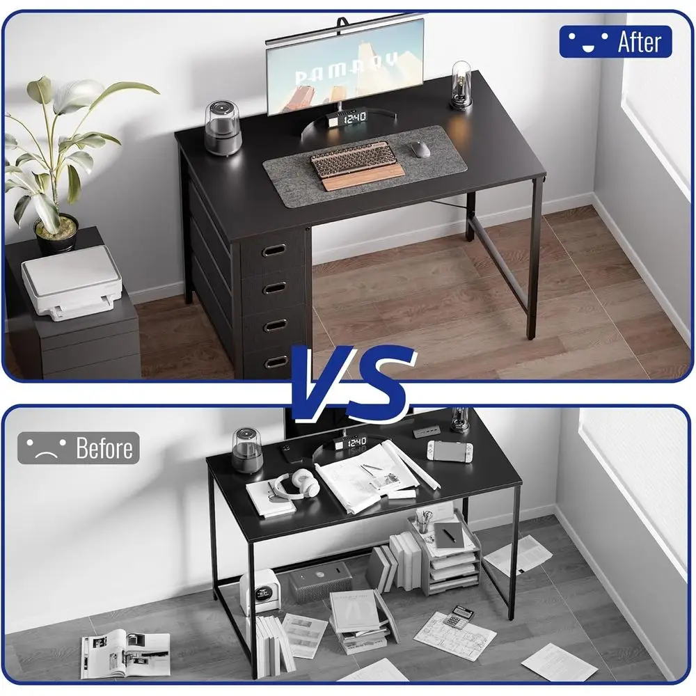 Pink 40 Modern Home Office Desk with 4 Drawers for Study, Writing, and Computer Use