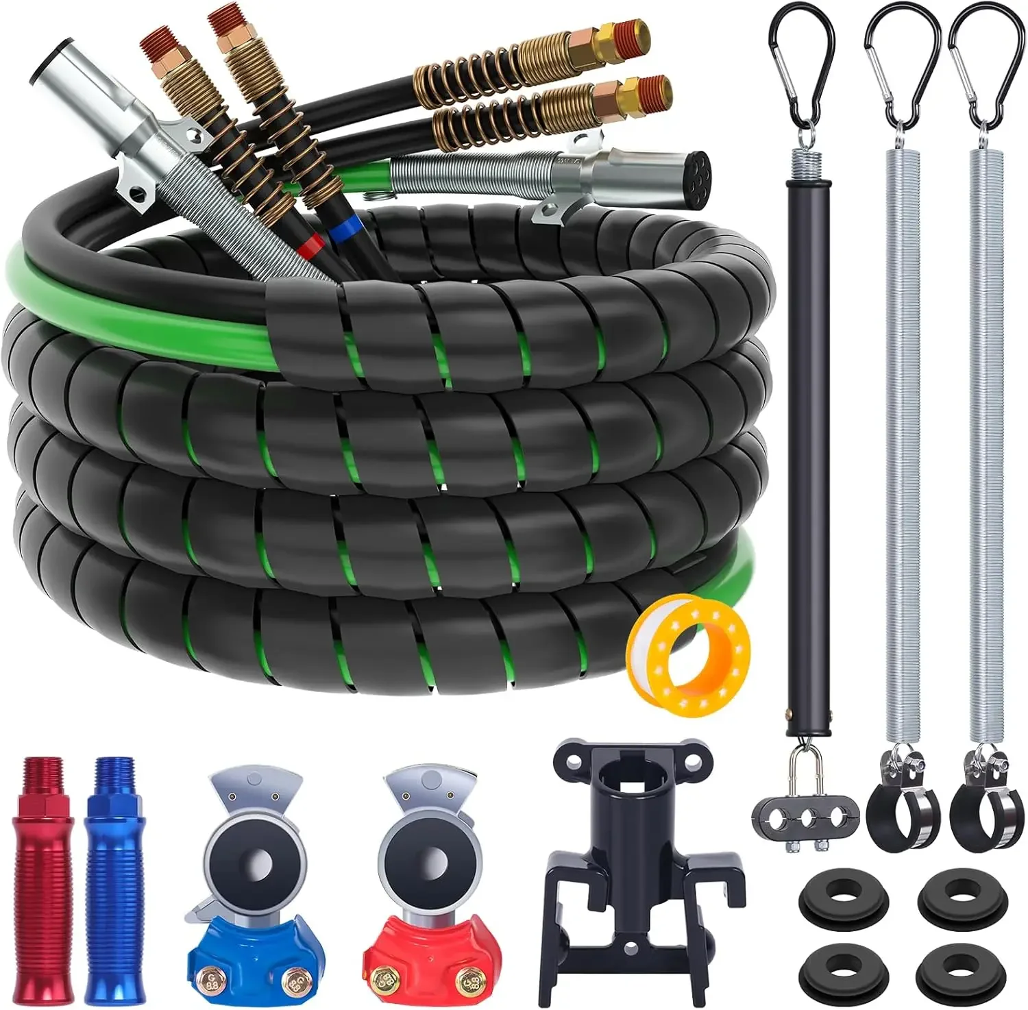 

15FT Semi Truck Air Line Kit with Gladhands Air Line Holder and Springs Kit 7 Way Trailer Cord and Air Brake Hoses